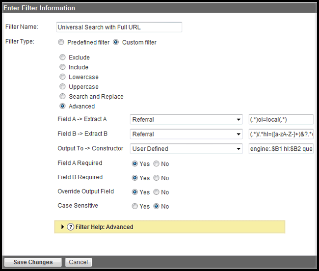 Google Analytics - Create Filter for Universal Search