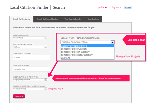 Search by Keyword Feature of the LCF