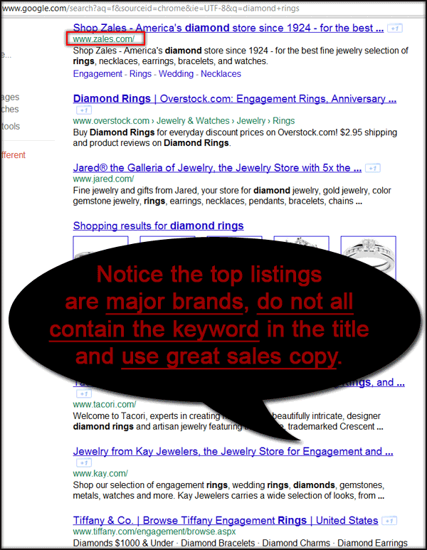 Image Showing Ranking in Google for Diamond Rings