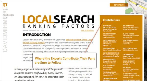 Screenshot of David Mihm's Local Ranking Factors Page