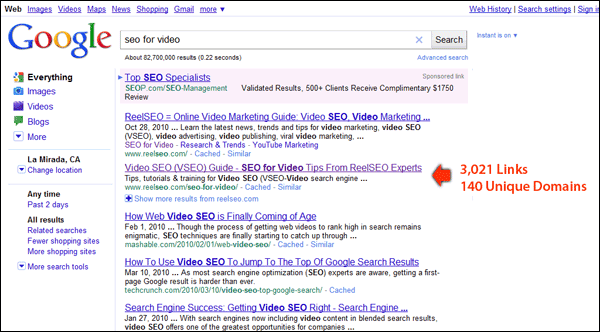 Screenshot of ReelSEO Rank in Google