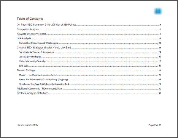 Screenshot of an SEO Strategic Plan